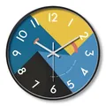 Modern 12 inch silent wall clock with yellow and blue geometric color block design - 006H Geometric Abstract-Black Frame