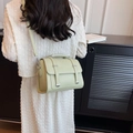 Minimalist light green PU leather crossbody messenger bag with silver buckles and top handle - Green
