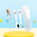 Cartoon cow stainless steel baby utensils set with training chopsticks and blue rings - Cow Set (Spoon+Fork+Chopsticks+Box)