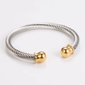 Bracciale a cavo in acciaio inossidabile bicolore con estremità a sfera in oro lucido - Filo 6mm-Interno 60mm / Oro e Argento (60mm)