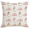 Kerst kussensloop met sneeuwpopmotief en Merry Christmas tekst in linnen textuur - Beige Sneeuwman Merry Christmas