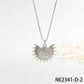 Close-up of silver punk sun pendant necklace with sparkling cubic zirconia on box chain - Silver Double Layer Zircon Sun