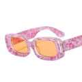Retro thick rectangular sunglasses with pink floral print frames and orange lenses - C8 Pink Floral Frame Champagne Lens