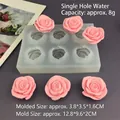 Detailed view of 6-hole rose silicone mold with size specs for baking and DIY crafts - 6 Cavities Rose 3.8CM / Translucent