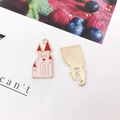 Pink and red enamel alloy castle pendant charm with golden frame for DIY jewelry - Pink Castle (12x24mm)
