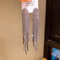 Boucles d'oreilles pendantes de luxe en argent 925 avec pompons en strass brillant - Longue Frange Strass Pavé Argent S925 (Tige en Argent)
