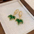 Elegant gold maple leaf earrings with green gemstone and small diamond accents - Gold Maple Leaf Green Gemstone Ear Buckle (38#)