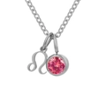 Collana con segno zodiacale Leone in argento e ciondolo con pietra rosa sfaccettata - Luglio Rosso Rosa Leone - Color Acciaio