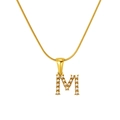 Gold plated stainless steel snake chain necklace with pearl-encrusted letter M pendant - M (S-P149-M)