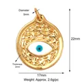 24K gold plated evil eye pendant with hammer texture and detailed size measurements - Gold Round Evil Eye Style (M184303K2)