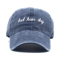 Cappellino vintage in cotone lavato blu navy con ricamo bad hair day bianco - Regolabile / Blu navy