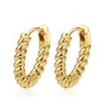 Macro detail of gold-plated twisted hoop earrings with a textured weave pattern - Classic Twisted Texture Style (No. 6 Ear Buckle)