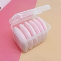 Set of pink round velvet makeup puffs in a clear plastic storage case with an open lid - 6-Piece Boxed / Pink