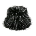 Detailaufnahme der langen Webpelz-Textur auf einem dicken schwarzen Winterhut - M (56-58cm) / Schwarz und Grau