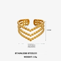Adjustable 18K gold plated stainless steel triple-layer V-shaped beaded ring - Adjustable Open / Gold V-Shape Beaded Style