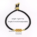 Bracelet tressé noir ajustable avec pendentif carré en zircone dorée et détails précis - Pendentif Or Avec Cordon Tressé Noir (Style 1)
