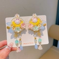 Detail of rabbit hair clips with tassels and pearl moon design for girls' Hanfu costume - 2# Yellow Moon Rabbit Pearl Pair Clips