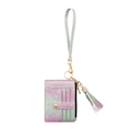 Pink purple green gradient PU leather card holder wristlet with tassel keychain - Purple Gradient