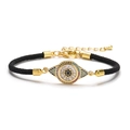 Bracelet œil maléfique plaqué or avec zircons colorés et cordon tressé noir - Style Oeil Maléfique Cils Longs Corde Noire (CB0209CX)