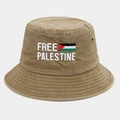 Bob en coton lavé kaki avec broderie Free Palestine et motif du drapeau - Kaki