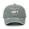 Dunkelgraue Baseballkappe im Distressed-Look mit Women Want Me Fish Fear Me Stickerei - Einheitsgröße / Gewaschenes Grau