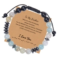 Morse code bracelet with 8mm amazonite beads and message card for brother on white surface - To My Brother-Morse Bracelet