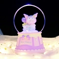 Pink and purple snow globe music box featuring a cute cartoon figure and warm LED lighting - Large 100mm Snow + Light / Pink Purple