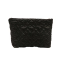 Black quilted heart pattern cosmetic bag with nylon finish and zip closure - Black
