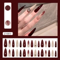 Long stiletto press-on nails with red marble designs and rhinestone accents Z1001 - Raspberry Berry (Glue Style) (Z1001)