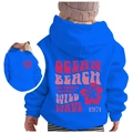 Kids royal blue hoodie with 1971 Wild Wave back print and cozy fleece interior - 100cm / Royal Blue (Pink Print)