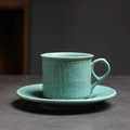 Japanese retro ceramic coffee cup and saucer set with cross-texture in turquoise finish - 248-small-cloth Bag Pattern Coffee Mug + Saucer (green) 130ml / Universal
