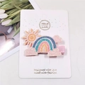 Sparkly rainbow and sun glitter hair clip for girls on white display card with pink ribbon clip - Sun Rainbow Cloud