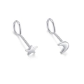 Elegant S999 sterling silver asymmetric stud earrings featuring moon and star design - S999 Pure Silver / Star and Moon Studs
