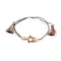 Detail of pink crystal star pendant on a colorful woven bracelet with gold beads - Five-pointed Star + New Style Chain / Gold/Multicolor