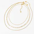Triple-layered gold-plated stainless steel necklace with paperclip and box chain links - Three-Layer Layered Necklace / Gold Necklace (D1444)
