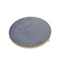 Detail of round grey velvet jewelry display tray with elegant gold metal legs - Small Round / Gray