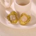 Vintage style gold sunflower earrings with translucent square stone on ceramic tray - Retro Gold Square Stone Stud Earrings(G819E5111)
