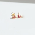 Pink pave heart stud earrings with gold finish and vibrant zircon stones - Rose Red