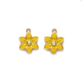 Detail of yellow enamel flower charms with crystal center and gold plated edges - Yellow