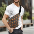 Versatile Halloween pumpkin print crossbody bag for men in grey and orange outdoor style - Halloween Sling 2-Grey Smiling Pumpkin