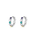 S925 Sterling Silber Creolen mit buntem Herz Emaille in Violett, Grün und Gelb - Hoop Earrings