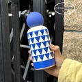 316 stainless steel insulated water bottle with geometric patterns and spherical matte lid - 350ml / Dark Blue Spherical Lid / Blue White Geometric Triangle