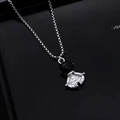 Astronaut necklace with silver box chain and polished black sphere pendant for couples - A01 Meditating (Black Head)