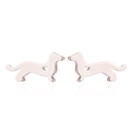 Macro view of rose gold dachshund stud earrings with hollow heart detail on white background - Rose Gold