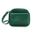 Dark green leather wristlet wallet with lychee texture and secure metal zipper - Green