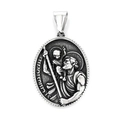 Vintage silver St. Christopher medal pendant with embossed relief in punk style - St. Christopher Relief Style (KP119862-MI)