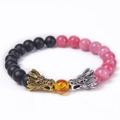 Natural stone dragon bracelet with matte onyx and rose quartz beads for couples - Pink Jade & Matte Stone