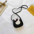 Black leather mini crossbody bag for girls featuring a cute white rabbit patchwork design - Black