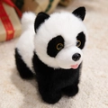 Plush panda doll in soft black and white faux fur sitting on a cozy rug for gift giving - Panda