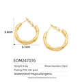 Detail showing dimensions of 18K gold plated bamboo style stainless steel earrings - Golden Bamboo Hoops (EOM247076)